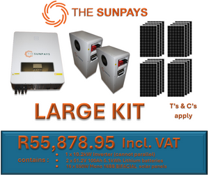 TheSunPays LARGE KIT with 1 x 10.2kW Inverter, 2 x Lithium batteries and 16x solar panels.