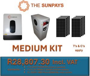 TheSunPays MEDIUM KIT with 1 x Inverter, 1 x Lithium battery, 8 x solar panels.