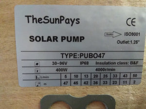 Solar Borehole Pump, Max Head 47m, Centrifugal, With Controller (PUBO47)