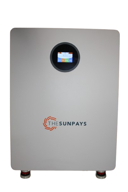 TheSunPays 51.2V 200Ah 10.24kWh wheeled Lithium battery with 32 cells & colour touch-screen.