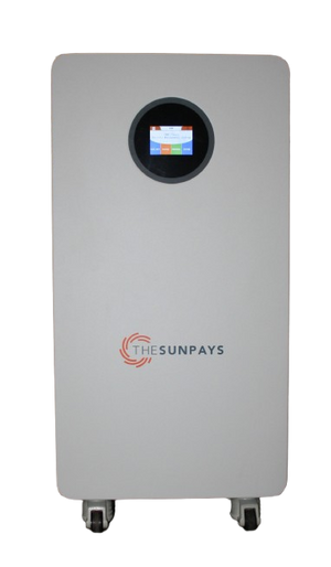TheSunPays 51.2V 300Ah 16kWh wheeled Lithium battery with 16 cells & colour touch-screen.