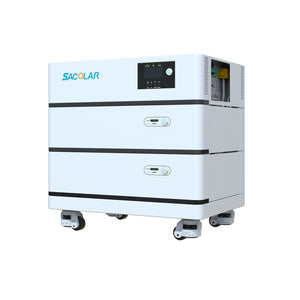 PORTABLE Sacolar ESS-range stackable combo includes 1 x 6kw Inverter, 1 x 5.5kwh 106aH Lithium Battery, 1 x trolley. Expandable.