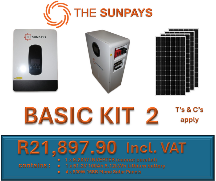 TheSunPays BASIC KIT 2 with 1 x Inverter, 1 x Battery & 4 x solar panels.