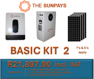 TheSunPays BASIC KIT 2 with 1 x Inverter, 1 x Battery & 4 x solar panels.
