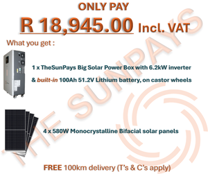 TheSunPays solar kit with 1 x BIG SOLAR POWER BOX & 4 x solar panels.