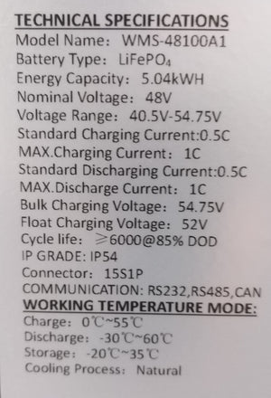 5.04kWh The Sun Pays  Wall Mount Lithium Ion Battery Pack at 48V,  100aH