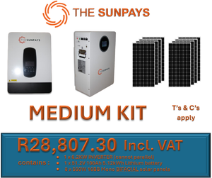 TheSunPays MEDIUM KIT with 1 x Inverter, 1 x Lithium battery, 8 x solar panels.