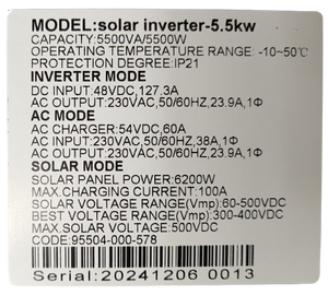 5.5kW High Voltage MPPT Inverter, 500Vdc, 48V Pure Sine wave, can parallel.