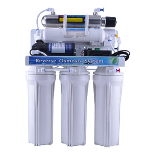 8-Stage Reverse Osmosis Water Filter with booster pump and pressure tank (~ 185 LPD)