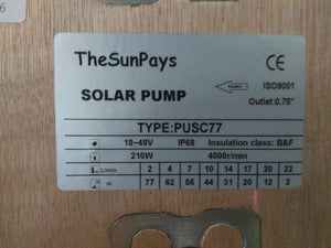 Solar Borehole Pump, Max Head 77m, Screw-Type, With Controller (PUSC77)