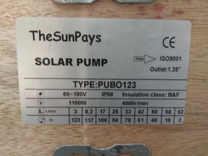 Solar Borehole Pump, Max Head 123m, Centrifugal, With Controller (PUBO123)