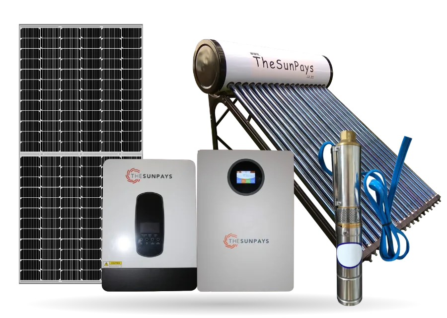 The Sun Pays solar panel, inverter, lithium battery, solar water heater and borehole pump